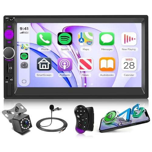 Image of Rimoody Wireless CarPlay Double Din Car Radio, 7 Inch HD Capacitive Touchscreen with Wireless Android Auto, Mirror Link, Bluetooth 5.3, SWC, USB/TF/AUX, EQ, UI Remote Control + HD Backup Camera