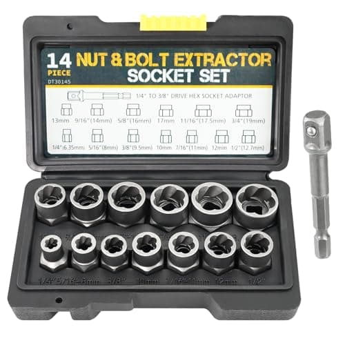 Image of 14PCS Bolt Extractor Set, Impact Bolt Lug Nut Remover Kit Rounded Bolt Stripped Lug Nut Remover Locking Wheel Nut Removal Tool Socket Set for Damaged Frozen Studs Rusted Rounded-Off Bolts Nuts Screws