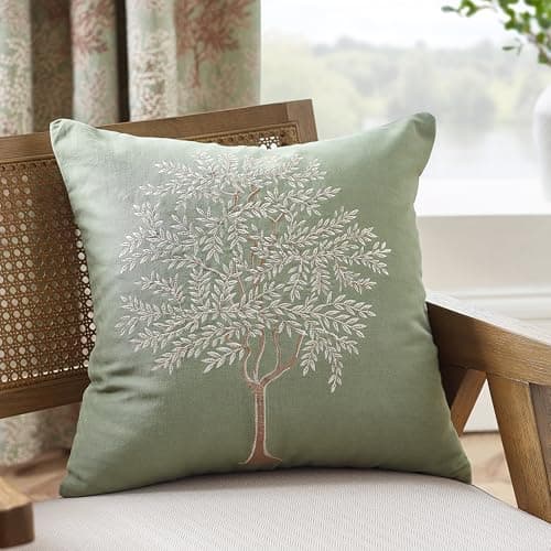 Image of Catherine Lansfield Woodland Trees Embroidered 45x45cm Cushion Green