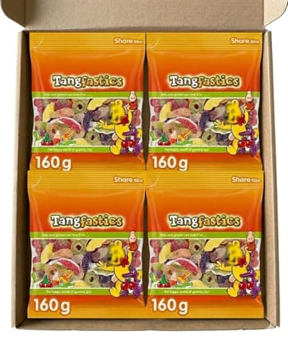 Image of Tangfastics 160g (Pack of 4) Sour and Fizzy Gummy Sweets Share Size Bags - Jellies Candies Chewy Treats Party