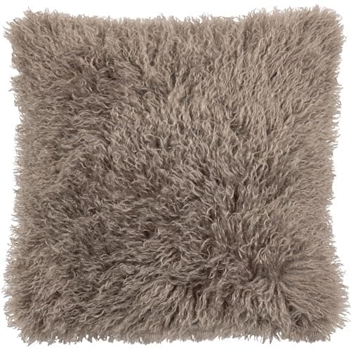 Image of furn. Rowan Feather Filled Cushion – Soft Faux Fur Mongolian Style Decorative Cushion with Velvet Reverse (Mocha - 50x50cm)