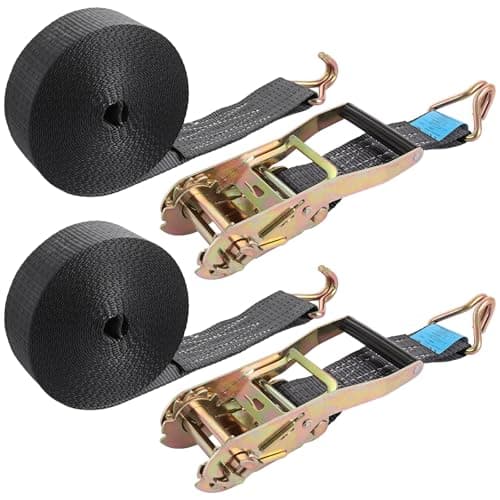 Image of YOUNTHYE 2 Set Ratchet Straps Heavy Duty, 5cmx10m Ratchet Tie Down Straps with Metal J Hooks, 5000kg Break Strength, Adjustable Ratchet Tie Down Straps for Luggage, Trucks, Cars, Motorcycles (Black)