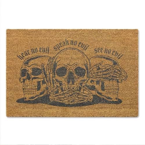Image of A1 Graphics Ltd Hear No Evil, See No Evil, Speak No Evil Brush Door Mat Front Doormat First Home Couple's Gift Gothic Doormat Spooky Gift Halloween