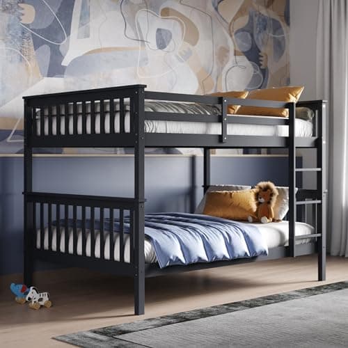 Image of Flair Furnishings Small Double Bunk Beds, Wooden Bunk Beds for Kids, Heavy Duty and Sturdy, Versatile, Detachable, Space Saving Design (Grey)