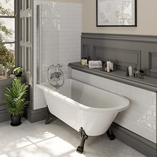 Image of Traditional Freestanding Bathtub White Acrylic Bath Roll Top Single Ended Bathtub Leg Set Included Black Legs 1500 x 755mm