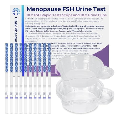 Image of 10 Pack Menopause Test Kit | 10 Test Strips & 10 Urine Cups | Women Follicle Stimulating Hormone Detection | Self Test for Early Menopause Perimenopause | Fertility Test