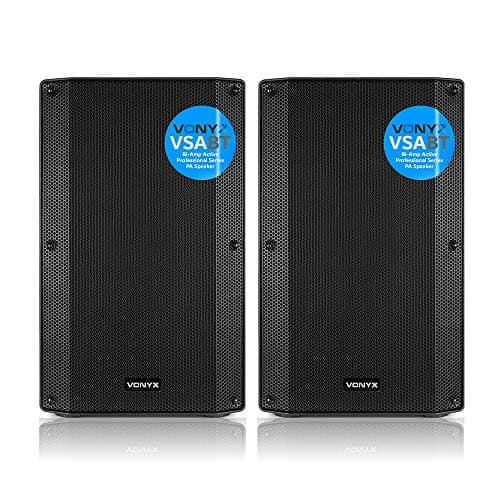 Image of VONYX VSA12BT Bluetooth Active PA Speaker System, Pair of 12-Inch 1600W Powered DJ Speakers with USB MP3 Media Player, Dual Mic Inputs, Remote Control, Stage & Event Audio Solution