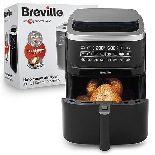 Image of Breville Halo Steam Air Fryer | 7L Digital Air Fryer with SteamFry Technology | 50% More Energy Efficient | 1700W | SteamFryBakeRoast & Grill | Black [VDF133] | UK Plug