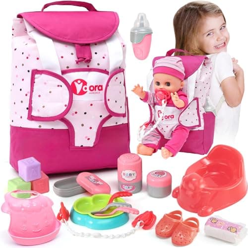 Image of Tacobear Baby Doll Accessories Playset Toys with Changing Bag Backpack Feeding Set Baby Nappies Bottle Bath, Dolls Care Set Fit 36cm Dolls Gifts Toys for Kids Girls (Doll Not Included)