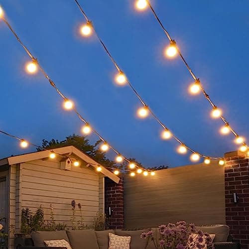 Image of Festive Lights ConnectPro® Outdoor Mains Powered Connectable Festoon Lights - IP65 Black Rubber Cable, Warm White Shatterproof Frosted Bulbs SMD LED Garden Wedding Party Lighting - 5m - No Plug