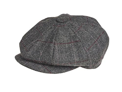 Image of Peaky Blinders 'Newsboy' Style Flat Cap -Tweed Wool Fabric Variations (Large (59 cm), Grey Overcheck)