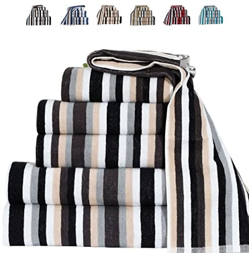 Image of TheWhiteWater – Pack of 2 100% Natural Cotton Hand Towels – Black Striped 50 x 85 cm – Soft 550 GSM Royal Victorian Flossy Salon Style – Quick-Dry, Absorbent – Ideal for Bathroom, Gym or Spa Use