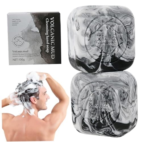 Image of 2Pcs Charcoal Soap 100g Volcanic Clay Face Soap for Acne Natural Ingredients Black Charcoal Bar Oil Control Mostuizer for Men Women Scalp, Face ＆ Body Wash Skin Care.