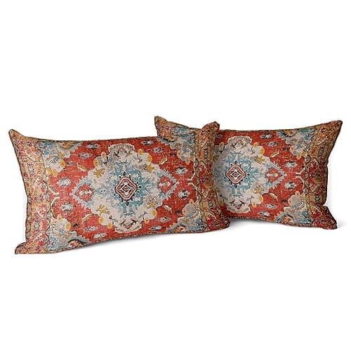 Image of Snylcce Set of 2 Bohemian Style Cushion Covers 30x50 cm Decorative Square Throw Pillow Covers 30x50 CM Sofa Car Pillowcase for Outdoor Home Bed Living Room Couch Decor (Orange)