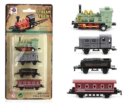 Image of Cretvestsar Classic Streamline Steam Train Toy Set, Die-Cast Metal Model Train Collection with Locomotive and Cars, Vintage Railway Playset for Kids and Collectors (green)