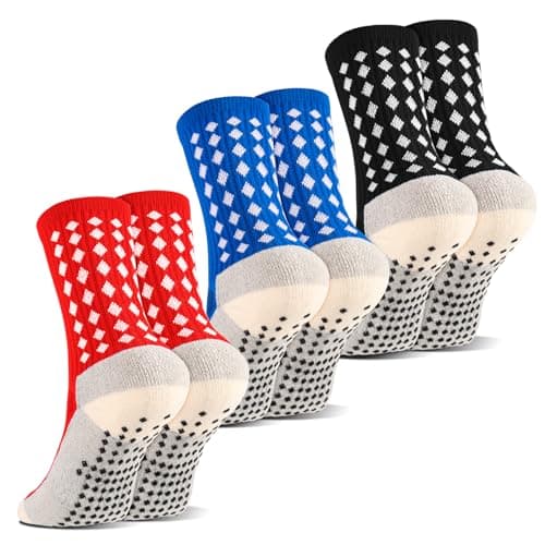 Image of Meng Jiaran 3 Pairs Kids Football Socks Grip Socks, Anti-Slip Football Sock Breathable Soccer Ankle Sock for Running Training Aged 5-12(Size 3.5-5)