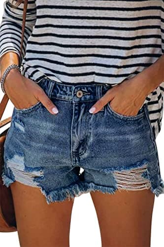 Image of KISSMODA Women's Stretchy Denim Hot Shorts Ripped Distressed Cut Off Jean Shorts with Pockets