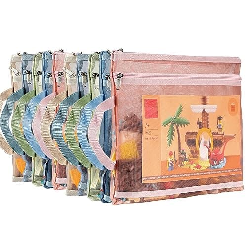 Image of Colored Mesh Zipper Pouch Bags, 10pcs A4 Double-Layer Nylon Puzzle Building Block Sets Toy Storage & Organization, Breathable See Through Zipper Pouch with Handle Pocket for School Office Games