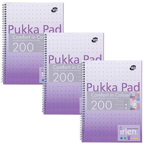 Image of Pukka Pad, Irlen Jotta Pad A4 Notebook 3-Pack – Wire Bound Notepad 200 Pages of 80GSM Coloured FSC Certified Lined Paper – Designed for Visual Perception Difficulties – 29.7 x 23cm, Lavender