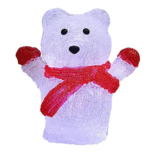 Image of DEUBA® Illuminated Polar Bear Table Lamp | Christmas Decorations | Acrylic Battery Operated LED Light with Cool White Glow | 18.5x17x10cm | Ideal Home Decoration for Festive Season