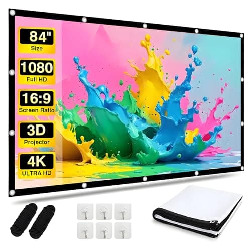Image of Projector Screen 84 Inch, Andthere 16:9 HD Foldable Portable Outdoor Projector Screen for Garden Bedroom Camping Tent Cinema, Anti-Crease Movie Projection Screens for Indoor Home Office Theater