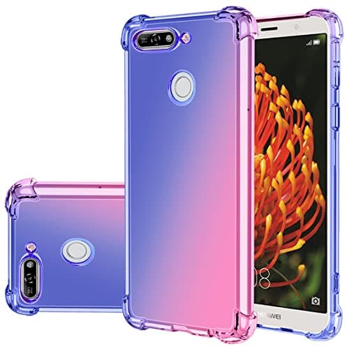 Image of Gufuwo Case for Huawei Y6 Prime 2018/Y6 2018/Honor 7A/Enjoy 8E Cute Case Girls Women, Gradient Slim Anti Scratch Soft TPU Phone Cover Shockproof Protective Case for Huawei Y6 2018 (Blue/Pink)