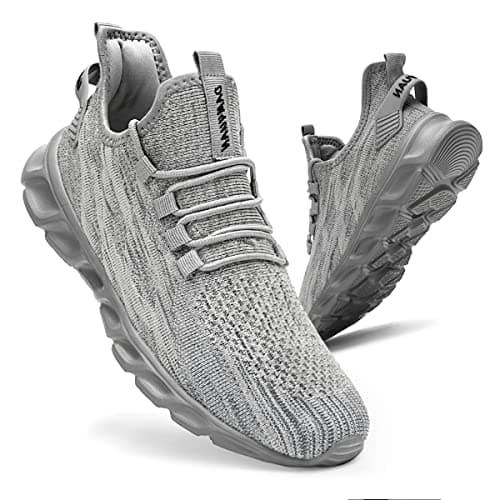 Image of CAIQDM Mens Trainers Running Shoes Leisure Sneakers Mesh Walking Gym Tennis Shoes Lightweight Breathable Sports Outdoor Fitness Jogging Grey 10.5 UK