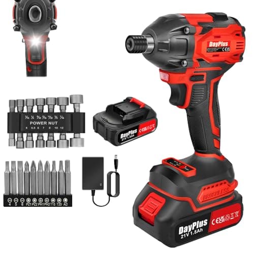 Image of 21V Brushless Cordless Impact Wrench 1/2 Inch Battery Impact Gun Max Torque 450N.m, 2200 RPM Power Electric Wrench with 1.5Ah Lithium Battery and Charger, 14 Impact Sockets Set, 12 Screwdriver Bits
