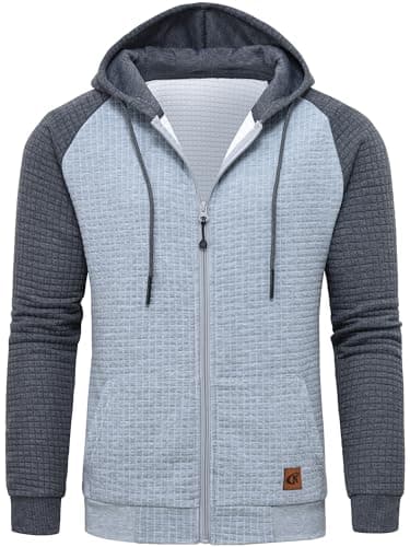 Image of Tyhengta Hooded Sweatshirt for Men Full Zip Jackets Waffle Hoodie Pullover Outdoor Casual Hoody Jacket Sweatshirt Grey, M