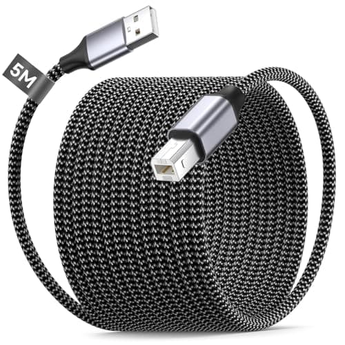 Image of BLITEZZ Printer Cable, (5m/16ft) Extra Long USB Printer Cable USB 2.0 Type A to Type B Scanner Cord Nylon Braied USB A to B Wire Compatible with Epson HP Canon Envy Lexmark Dell Brother DAC Xerox etc