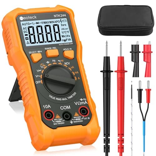 Image of Neoteck Digital Multimeter Voltmeter Tester with NCV, LCD for AC/DC Voltage&Current, Resistance, Capacitance, Live Wire, Frequency, Temperature, Continuity, Diode Measuring (Orange, 6000 Counts)