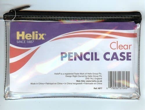 Image of HELIX CLEAR EXAM PENCIL CASE ASSORTED COLOURED ZIPS TRANSPARENT 203 x 127mm BLACK