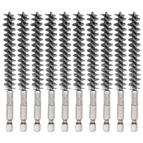 Image of sourcing map 10Pcs 304 Stainless Steel Bore Brush 12mm Dia 4.5" Long Cleaning Twisted Wire Brush with Handle 1/4" Hex Shank for Tubes Ports Bearings, Silver