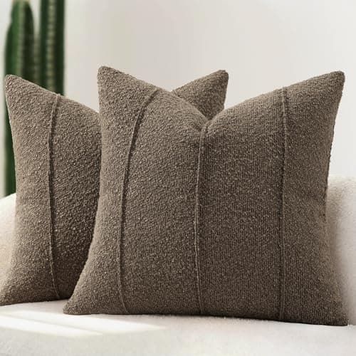 Image of YCOLL Textured Bouclé Cushion Covers 50x50 Pack of 2 – Soft Taupe Decorative Cushions for Sofa, Bed & Living Room, Modern Home Décor, Comfortable & Luxurious Accent with Neutral Stripes