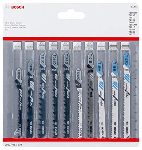 Image of Bosch Professional 2607011170 10 piece jigsaw blade set (for wood and metal, accessories for jigsaw with T-shank holder), 0.5 cm*16.7 cm*15.7 cm