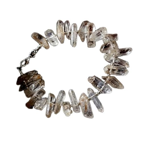 Image of WORLD WIDE GEMS natural whisky quartz 19x4-19x7mm gemstone link bracelet chip shape uncut cut yellow color stone 7.5 inch stacking wristband handmade jewellery for men & women gift |WW_SLNK_00233