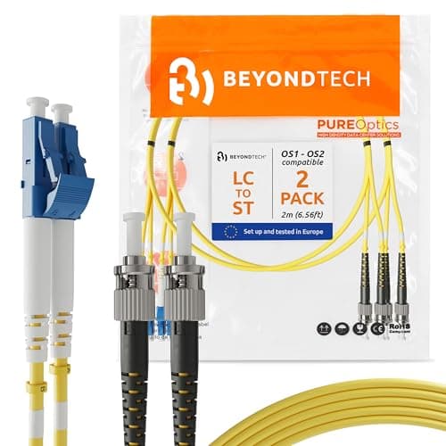 Image of BEYONDTECH LC to ST Single Mode Fibre Patch Cable Duplex - 2M (LSZH) 9/125um OS1 (2 Pack) Singlemode Lead Series