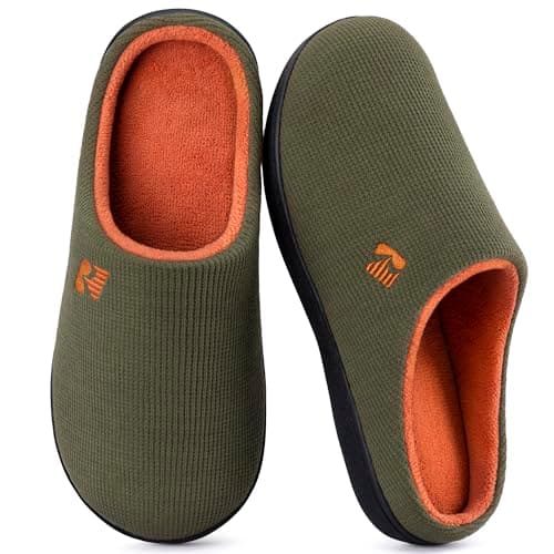 Image of RockDove Men's Original Two-Tone Memory Foam Slipper, Size 12/13 UK Men, Army Green and Tangerine