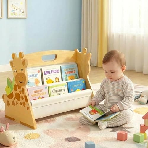 Image of Tatqilo Bookshelf Wooden Childrens Bookcase, Montessori kids Bookshelf, Double-Sided kids Bookcase, Nursery Book Storage Organiser for Reading Corner, Bedroom(43X28X34cm)