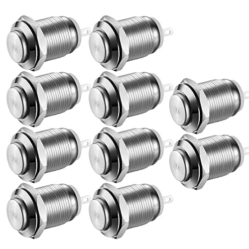 Image of Gebildet 10 Pcs 12mm Waterproof Push Button Momentary Stainless Steel Push Button On Off 2A 12V/24V/125V/250V AC (High Head)