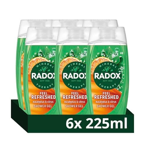 Image of Radox Mineral Therapy Feel Refreshed Body Wash Shower Gel uniquely blended with herbs, minerals and a eucalyptus & citrus oil fragrance for a refreshing experience 225 ml, Pack of 6