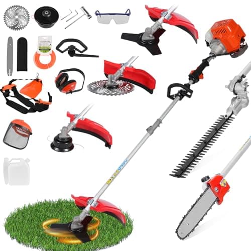 Image of 52cc Petrol Strimmer, 5 in 1 Garden Multi Tool, Petrol Hedge Trimmer Long Reach Pole Saw, Brush Cutter ＆ String Trimmer, Garden Strimmer for Lawn Yard Maintenance