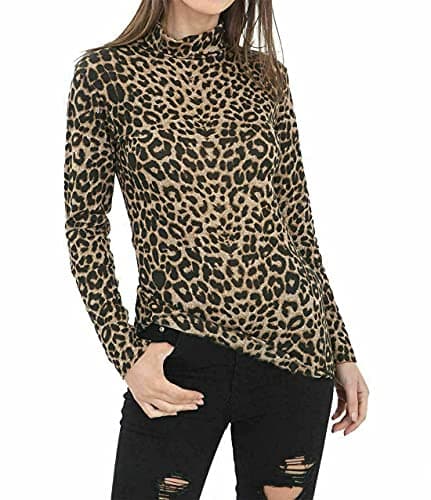 Image of FAIRY TRENDZ LTD Women Turtle Polo Neck Long Sleeve Shirt Ladies Leopard Print Party Wear Top