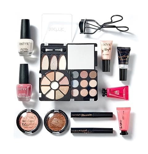 Image of Technic Cosmetic Bag Set - Full Make Up Kit - 14 Mini Essentials for Eyes, Lips, Face & Nails In a Portable Storage Bag - Perfect For Overnight Trips and Holidays - Vegan and Cruelty Free