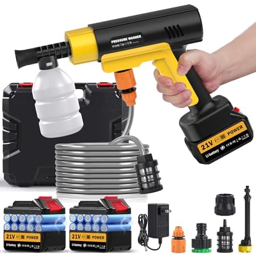 Image of Cordless Pressure Washer, 130 Bar/1885PSI Portable Power Washer, cordless power washer with 2 Batteries&Charger, 6 in 1 Nozzle, Battery Pressure Washer with 5M Hose for Car/Floor/Garden Cleaning