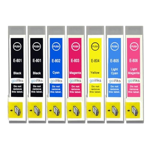 Image of Go Inks Compatible T0807 + T0801 Set of Ink Cartridges - 7 Pack of Replacements for Epson Stylus Photo Printers - Black, Cyan, Magenta, Yellow, Light Cyan, Light Magenta - Set + Extra Black (7 Inks)