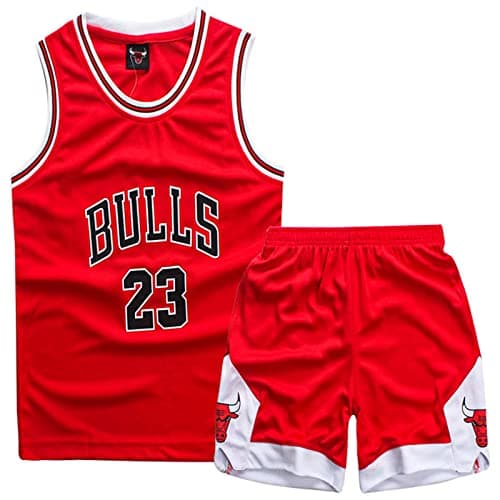 Image of Kids Boys Basketball Kit 2 Piece Sleeveless Basketball Training Jersey and Shorts Set Red