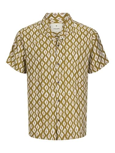 Image of JACK & JONES Jprblulincoln Print Resort S/S SN Men's Short-Sleeved Shirt, Fir Green/AOP: Comfortable Fit, M