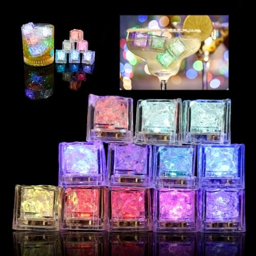 Image of 12PCS LED Ice Cubes Light Liquid Sensor Water Activated Glowing IP67 Waterproof Multicolor LED Ice Cubes Lamp Light-up ICES Cube for Drinks Wine Whiskey Bath