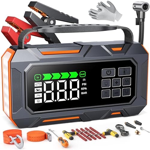 Image of TREKURE 14-IN-1 7000A 160PSI Jump Starter Power Pack with Air Compressor(all Gas/12L Diesel), 26800mAh Car Jump Starter Power Bank, Car Battery Booster Jump Starter with Jump Leads, LED Light, Gloves